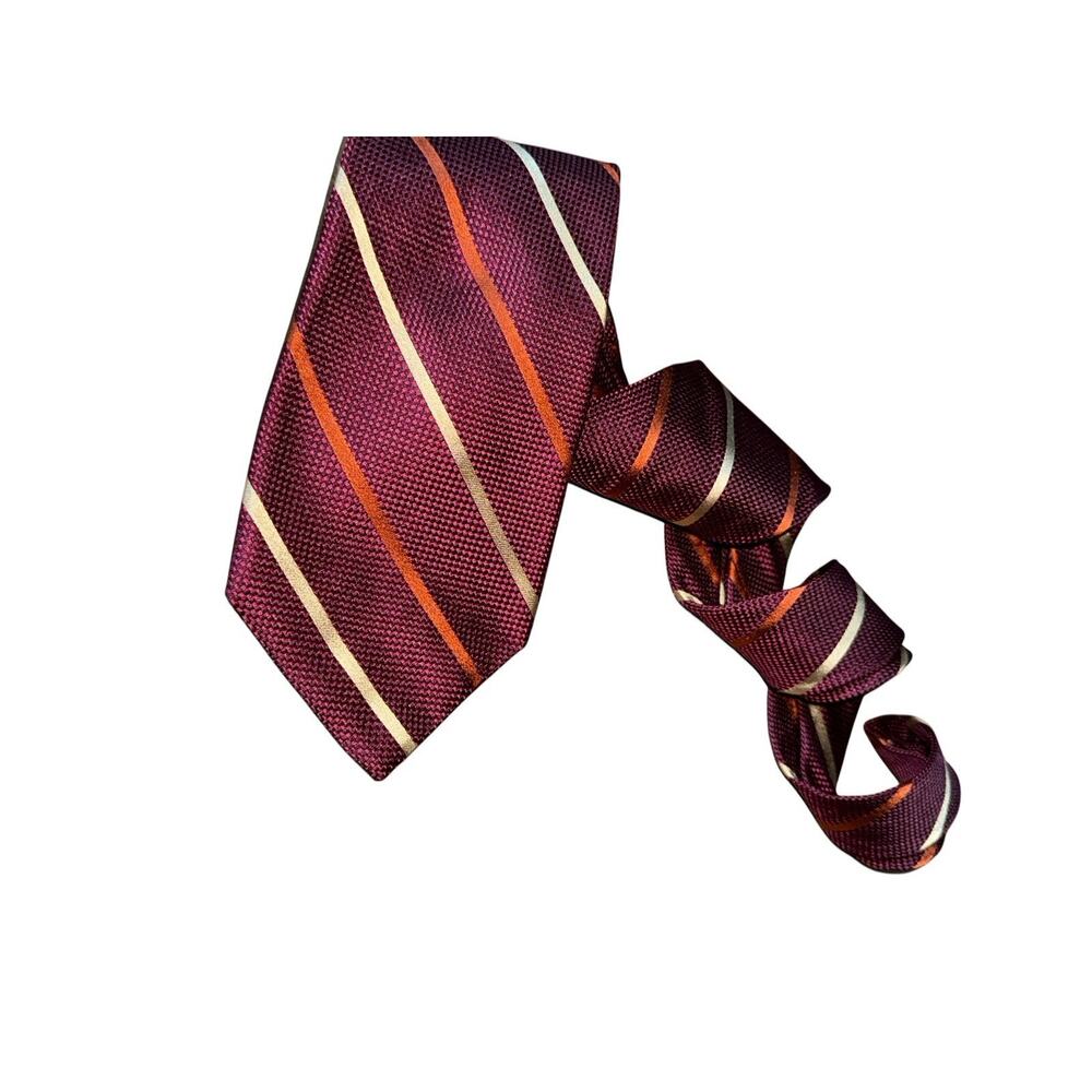 Executive Collection Tom James Tall Man Silk‎ Tie Burgundy Stripe Necktie Formal